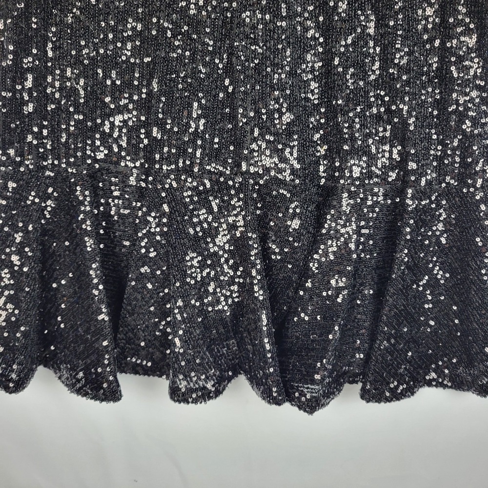 Eliza J Sequined Dress Women's 10 Black Faux Wrap Balloon Sleeves V Neck NWT - Picture 14 of 16